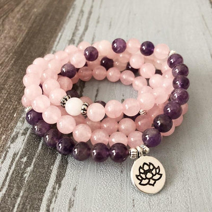 Rose Quartz Amethyst 108 Mala Bracelet