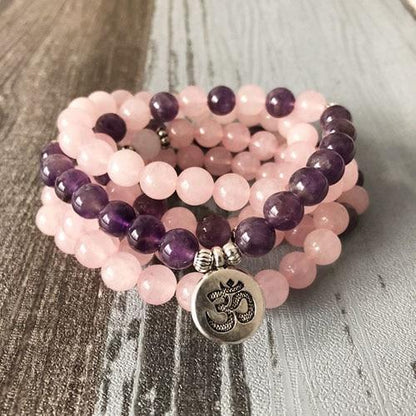 Rose Quartz Amethyst 108 Mala Bracelet