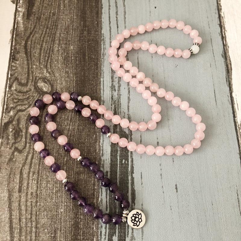 Rose Quartz Amethyst 108 Mala Bracelet