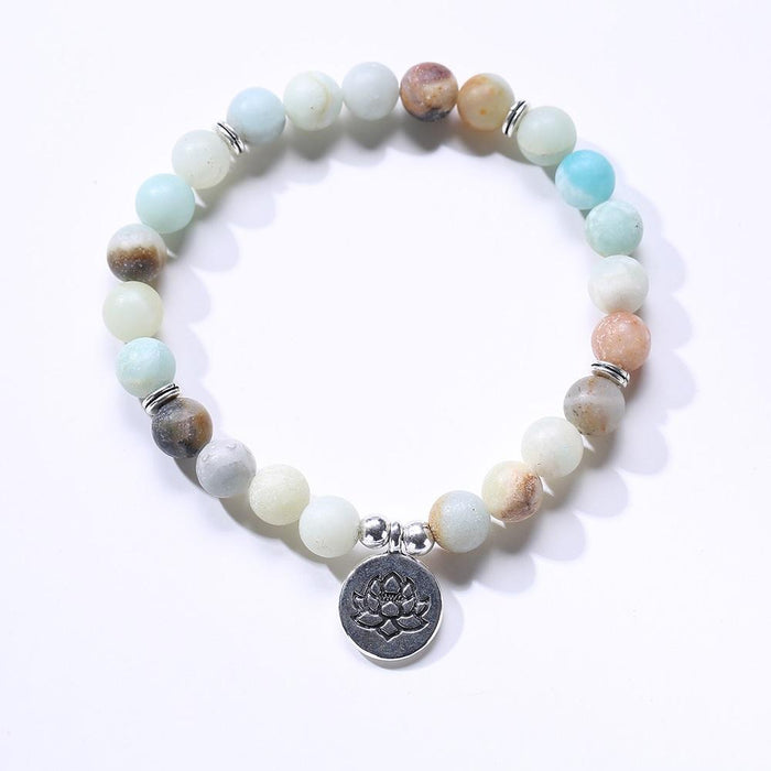 Matte Amazonite Beads Lotus Charm Wrist Mala