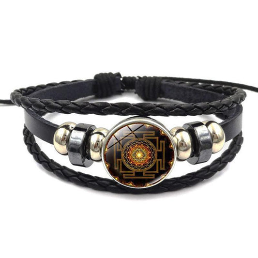 Sacred Sri Yantra Multilayer Leather Bracelet