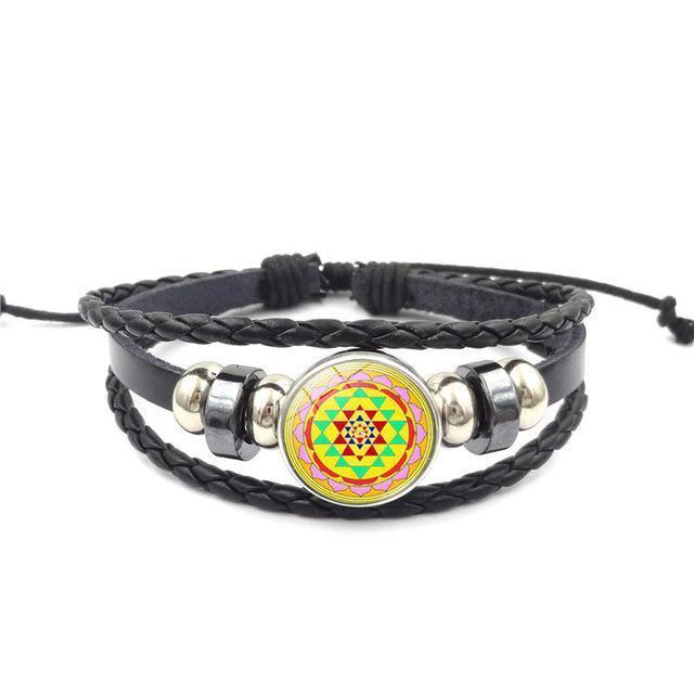 Sacred Sri Yantra Multilayer Leather Bracelet