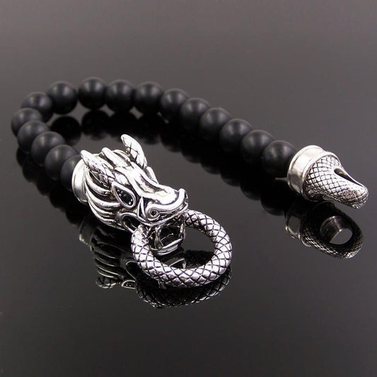 Tibetan Silver Natural Agate Beads Dragon Bracelet